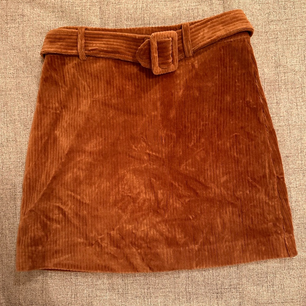 Mango Corduroy Mini Skirt with Belt - Tan